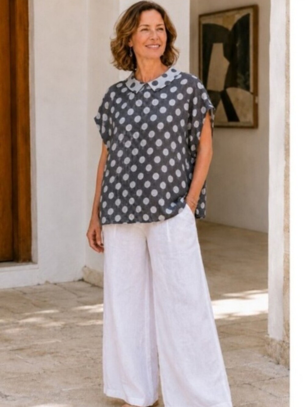 FLAX Starlet Polka Linen Blouse